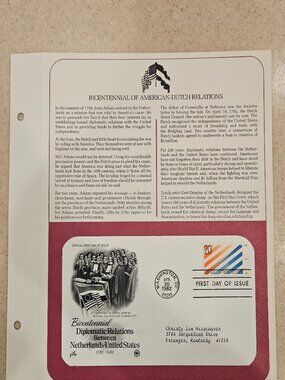 RARE COLLECTIBLE USPS 1ST DAY ISSUE COVER NETHERLANDS US RELATIONS STAMP FDC